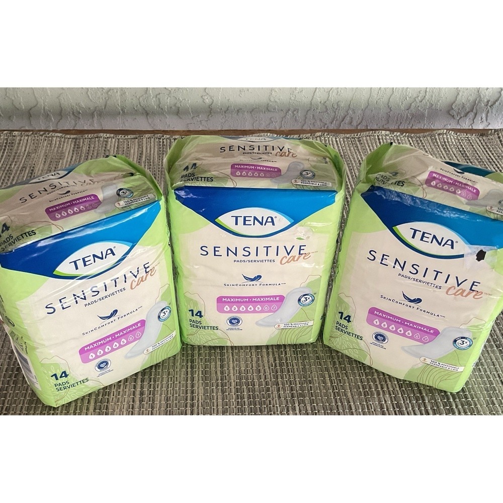 Lot of  3 Tena Sensitive Care Pads #5 Maximum Total 42 Pads